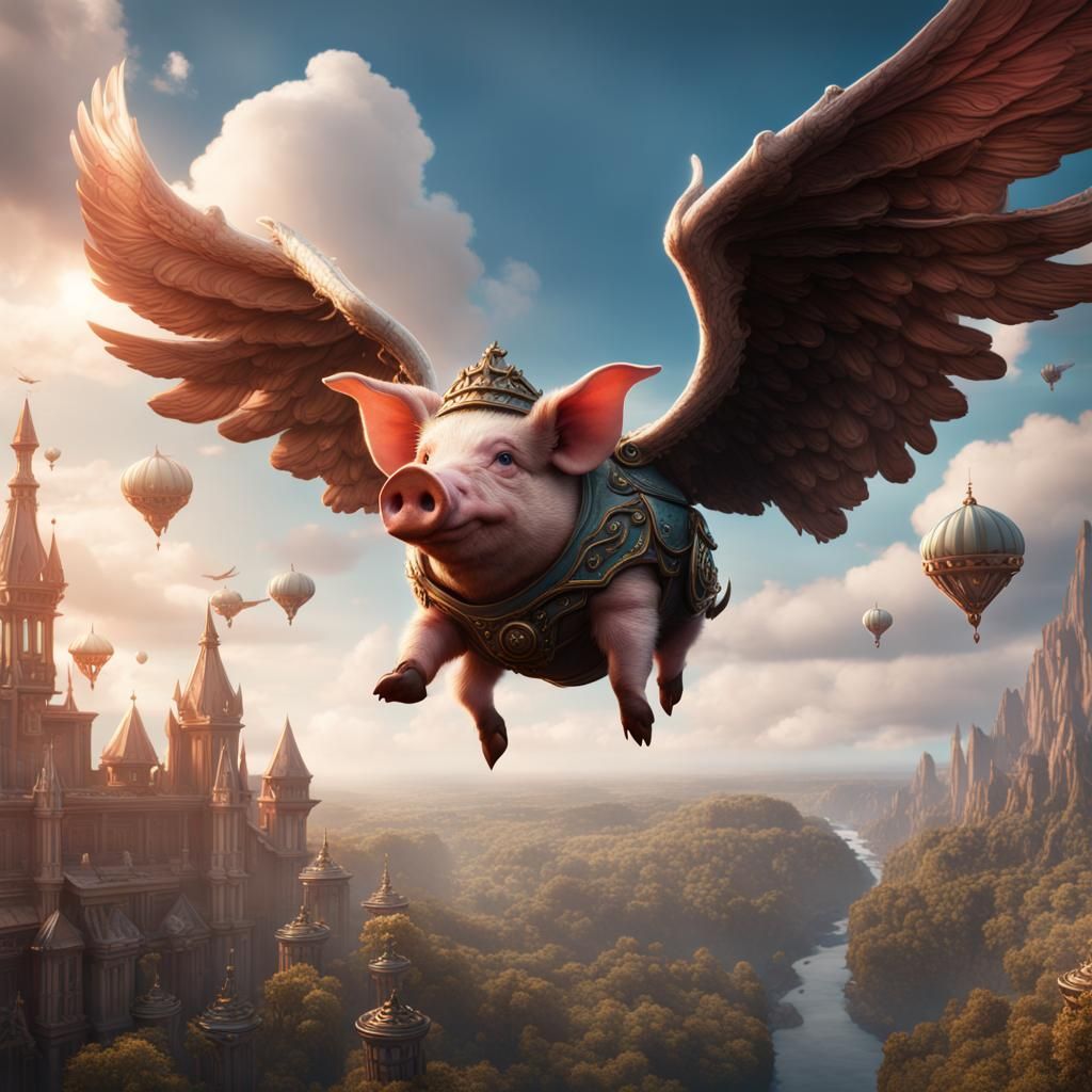 Pigs Fly in Fantastical Detailed Matte Painting