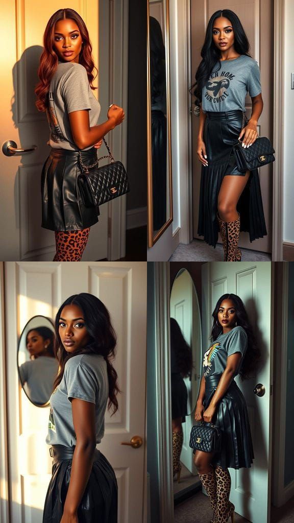 Confident Brown-Skinned Model Embracing Edgy Chic in Leather...