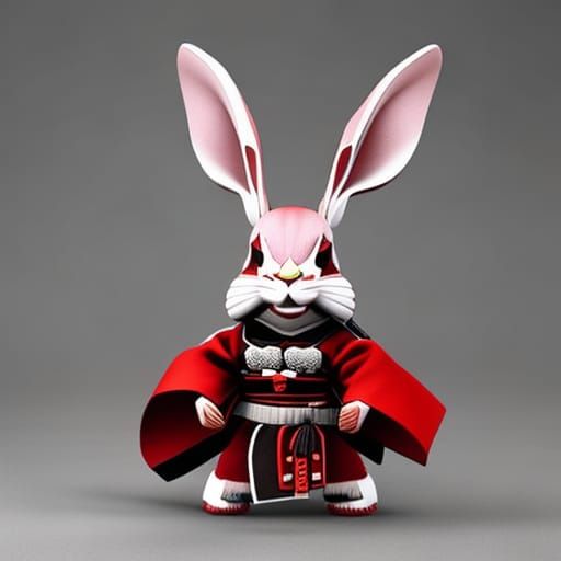 samurai rabbit in a traditional japanese kimono . unreal engine.