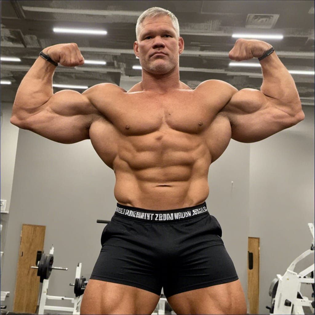 Bodybuilder Poses on Stage at Mr. Universe Competition