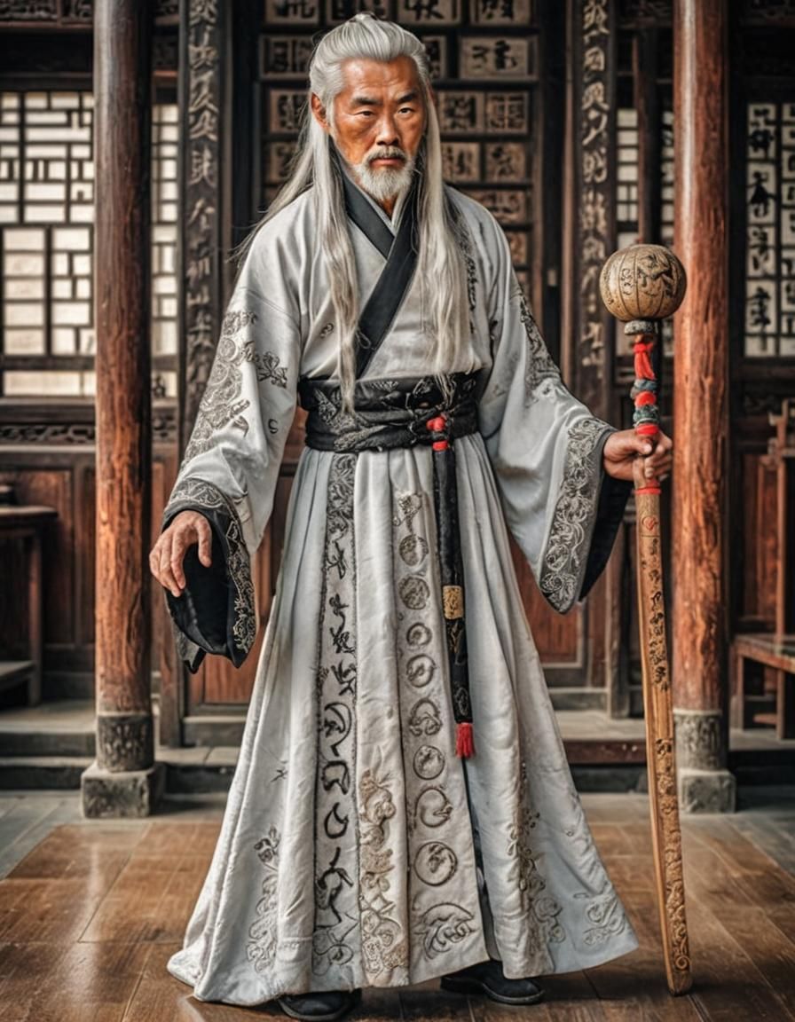 Medieval Chinese Man in Ancient Library