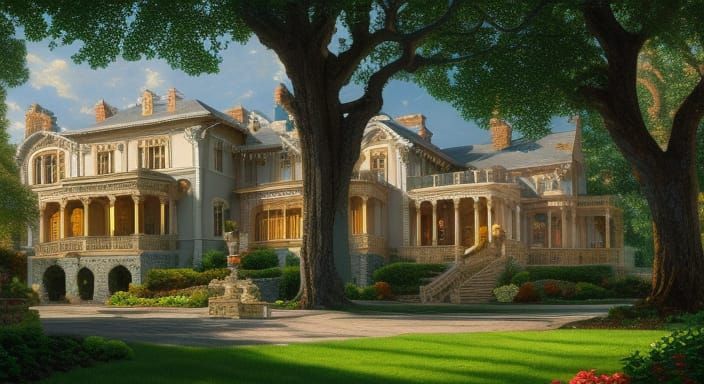 Romanesque Mansion in Hyperdetailed Digital Painting