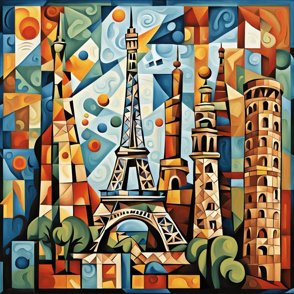 Cubist Towers Get Married: An Abstract Painting