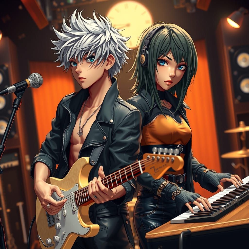 Twin Musicians in High-Fashion Studio