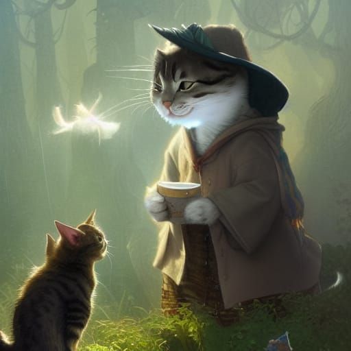 Cat Wizard Adventure: Adorable Storybook Illustration