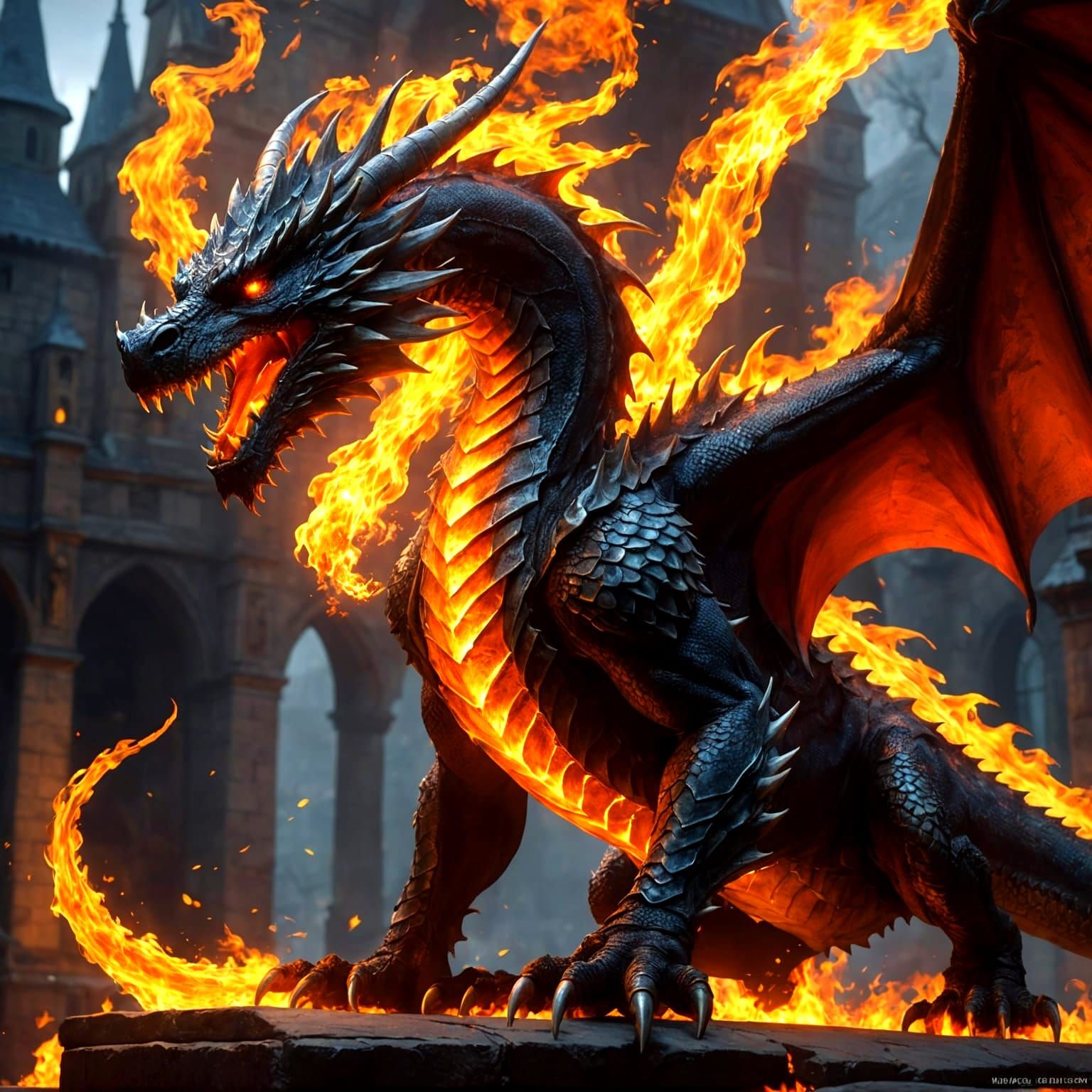 Fire Dragon Attacks Wizard in Detailed 3D Anime Art