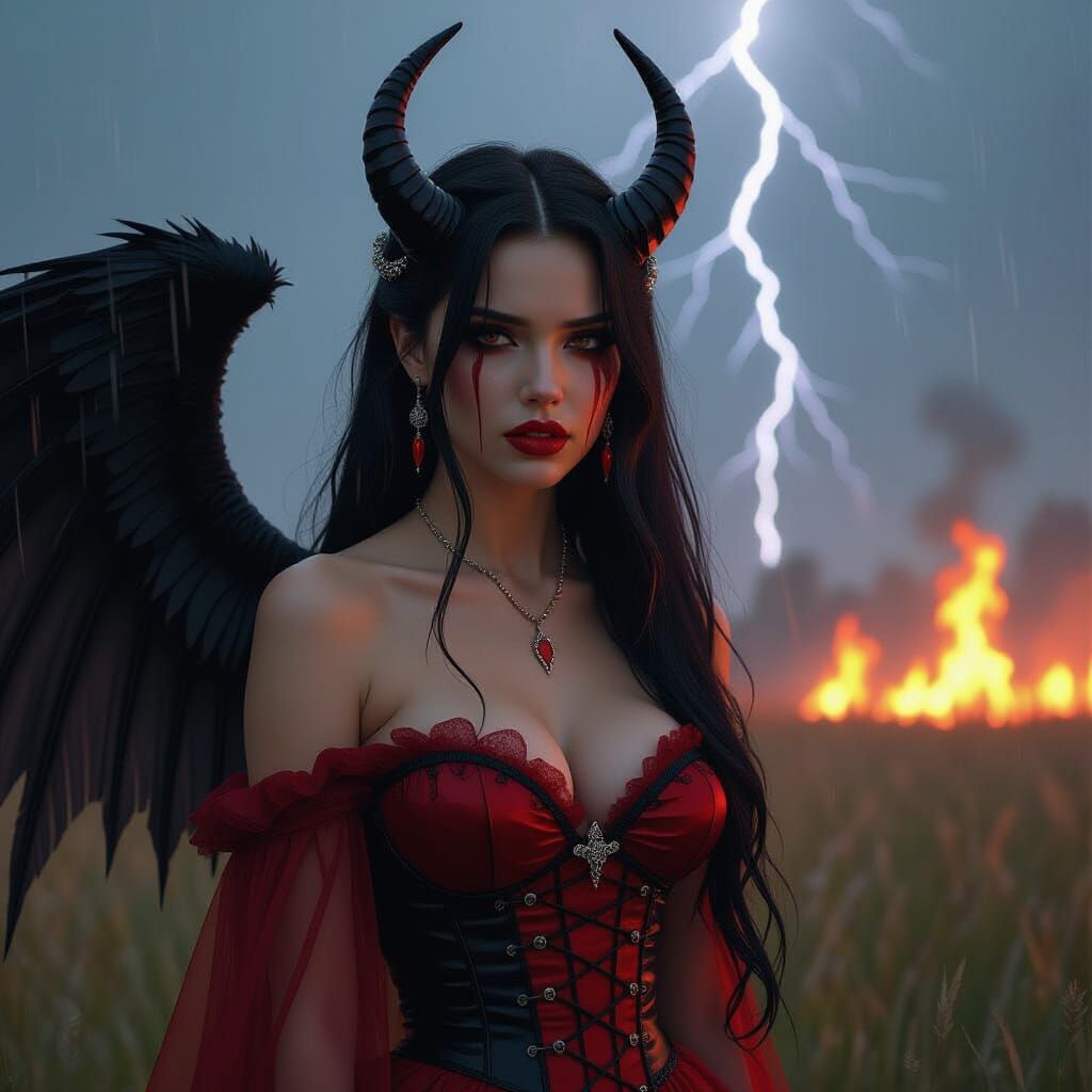 Gothic Goddess in a Burning Landscape