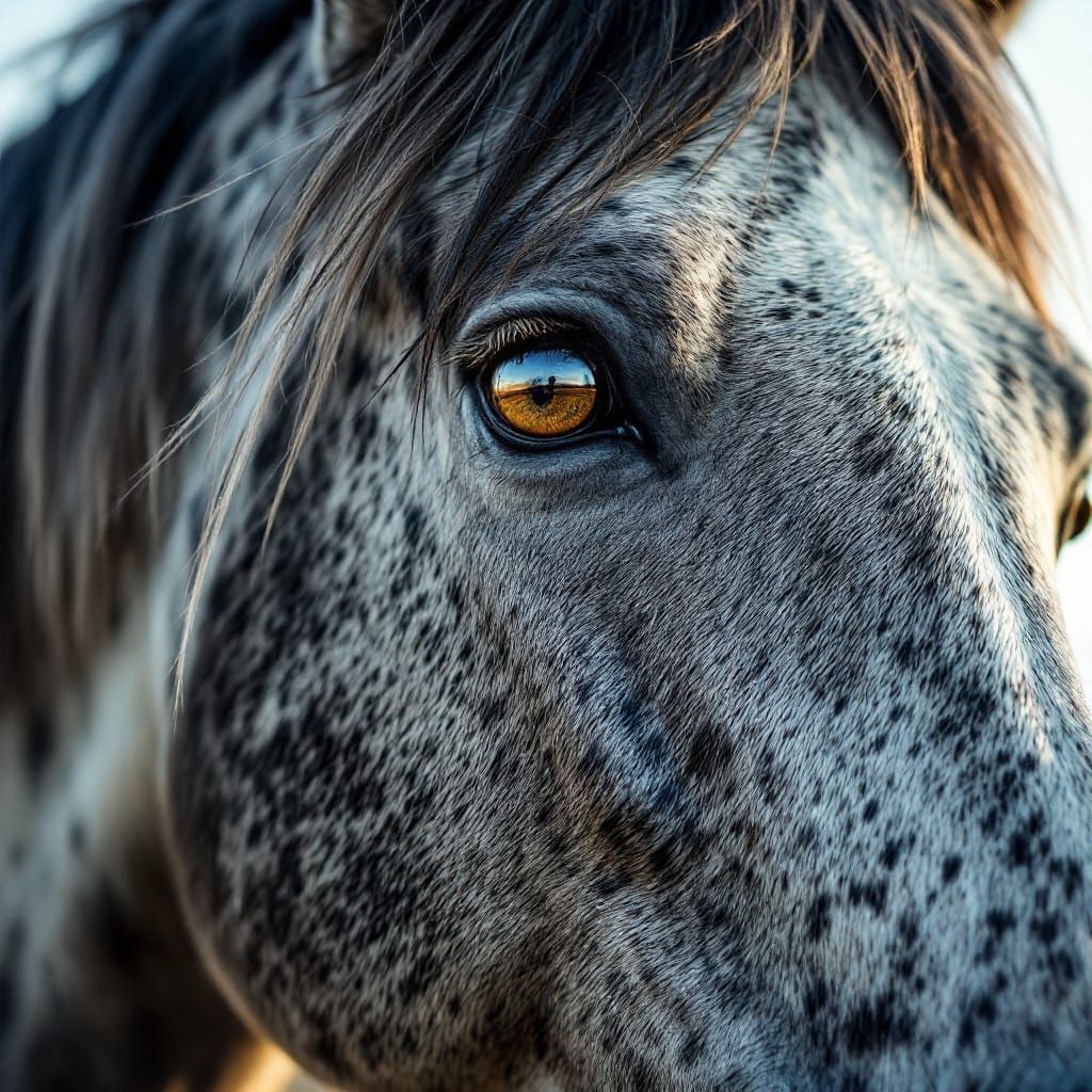 Dapple Grey Horse Extreme Close-Up Portrait