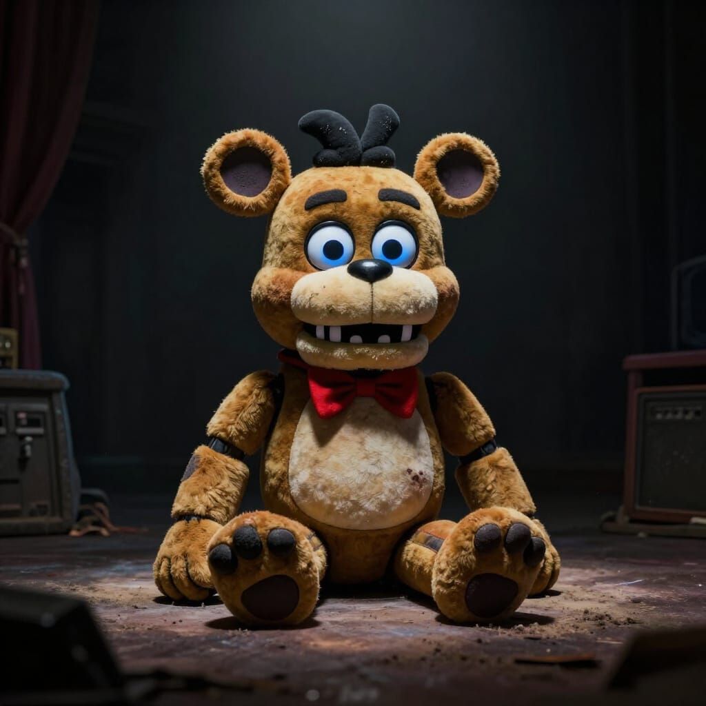 Toy Bonnie Plush on Eerie Dimly Lit Stage
