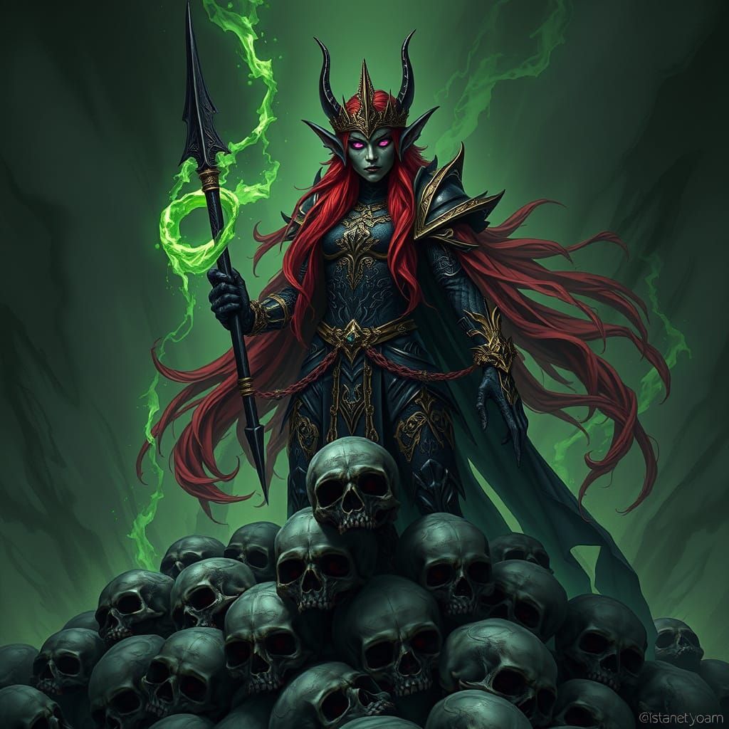 Dark Elf Queen on Mountain of Skulls