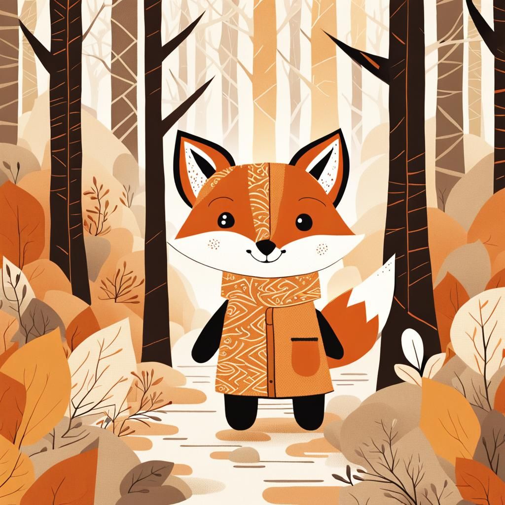 Smiling Fabric Fox in Sunny Woods: Vintage Illustration
