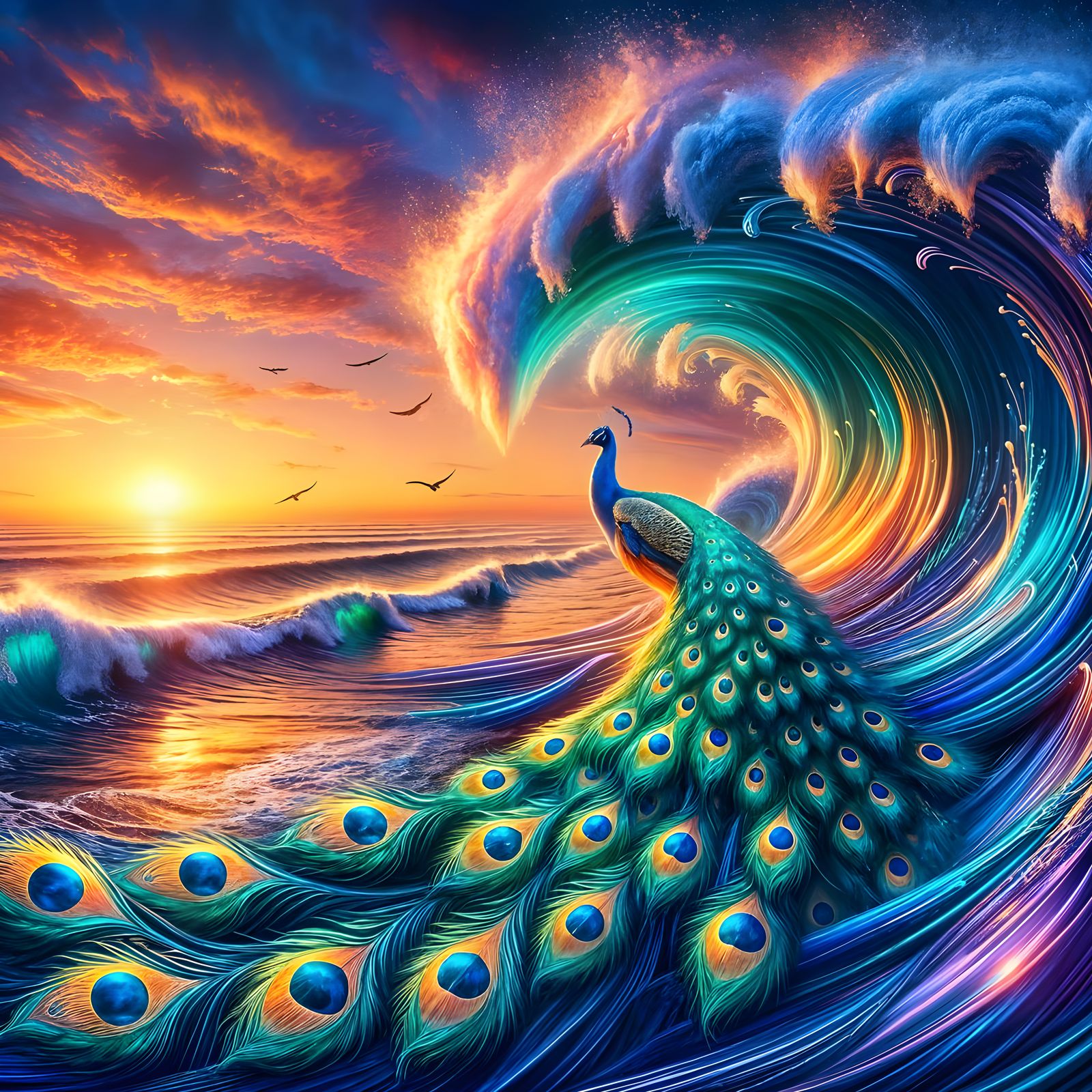Majestic Peacock Sunset Fusion