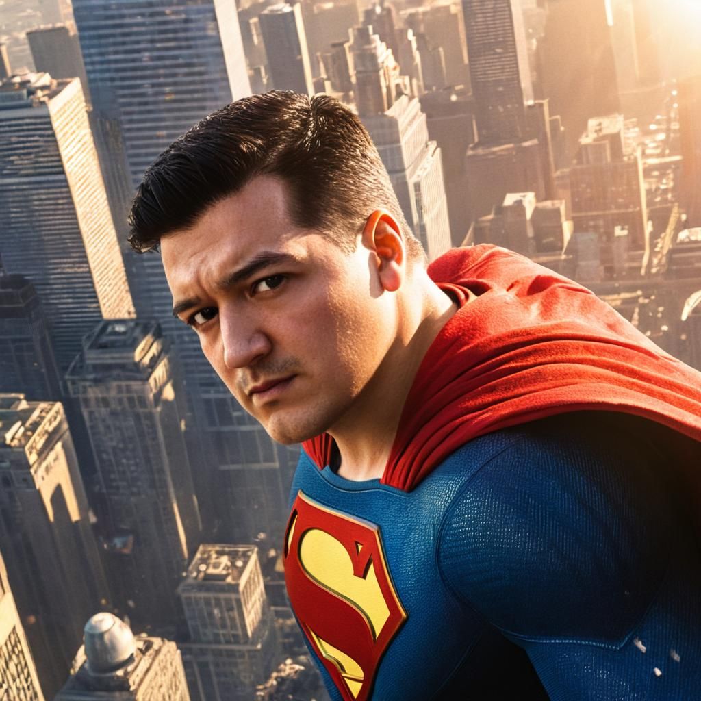 Superman Soaking Sun in Comic Book Art Style