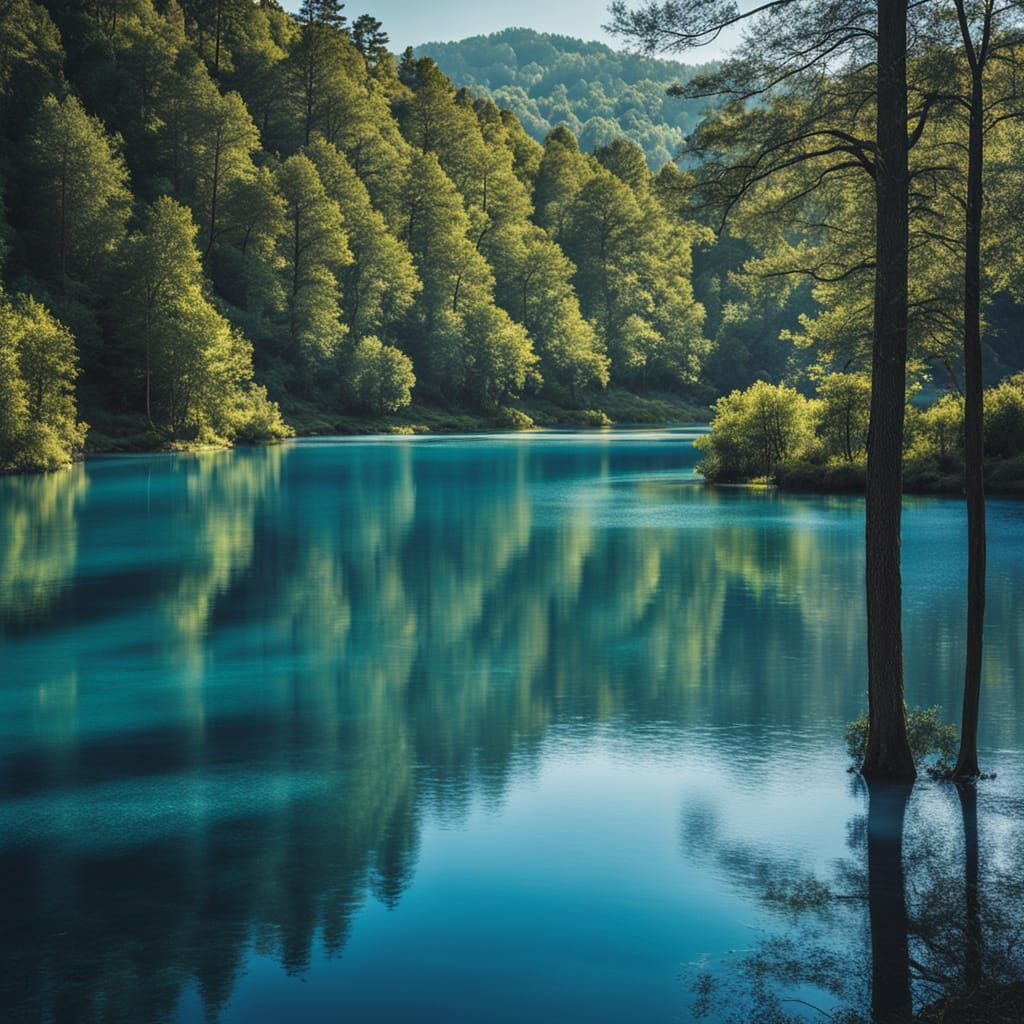 Serene Blue Lake Landscape Photography