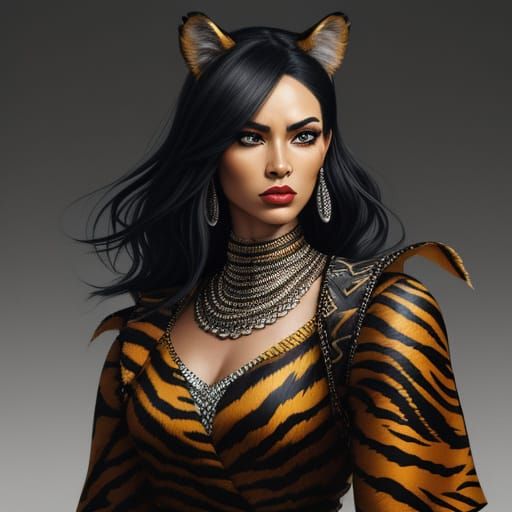 Striking Woman in Tiger Print Fashion Concept Art
