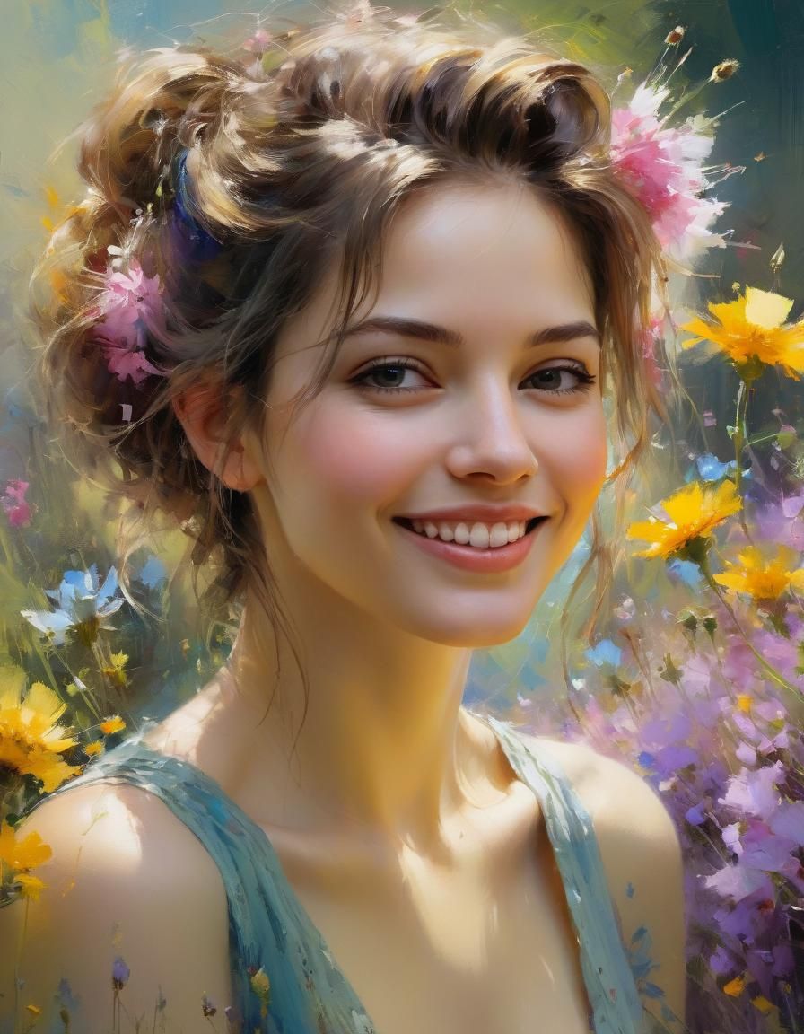 Smiling Woman Portrait in Pastel Fine Art
