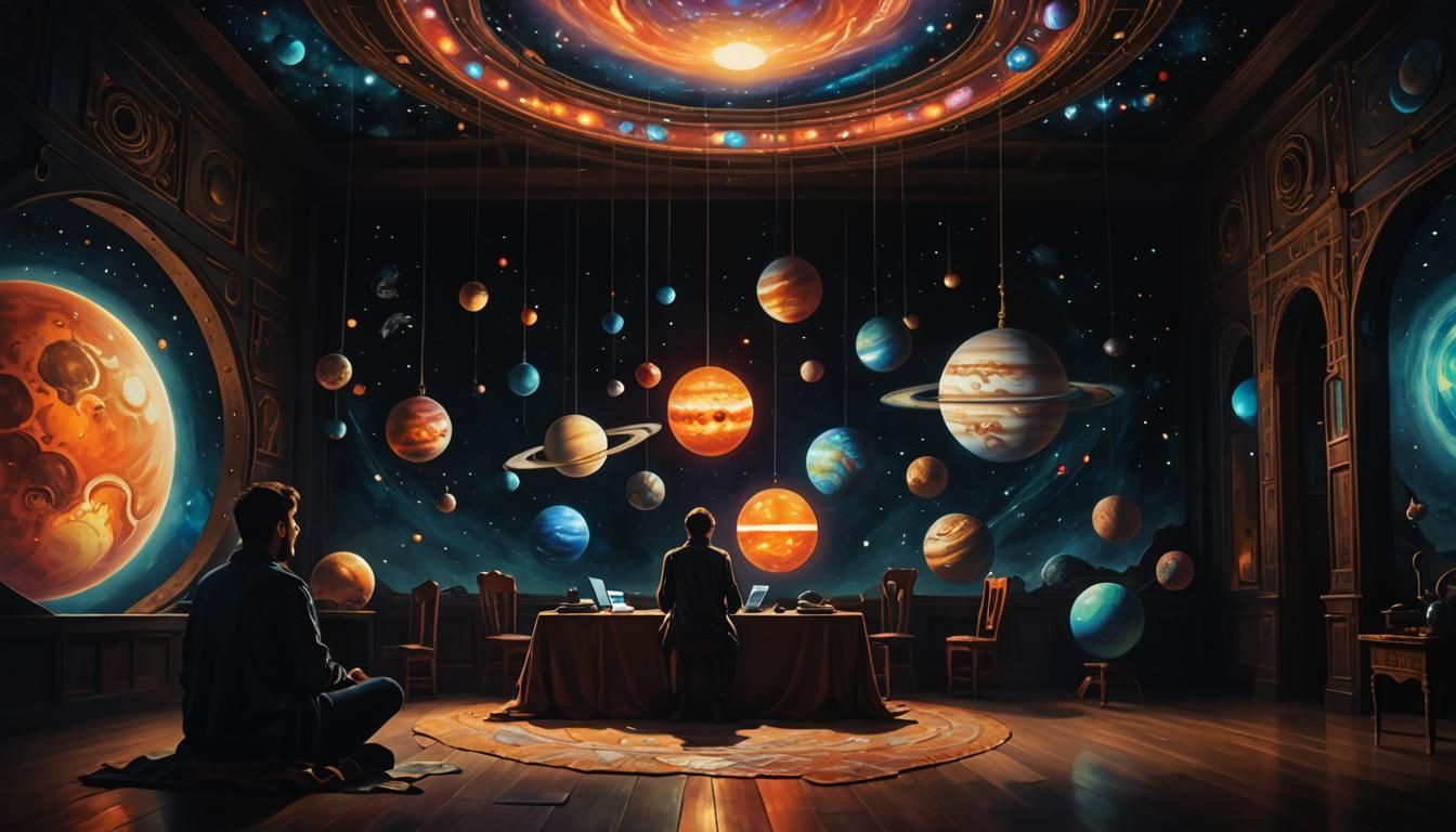 Surrealist Masterpiece: Planets' Gentle Glow