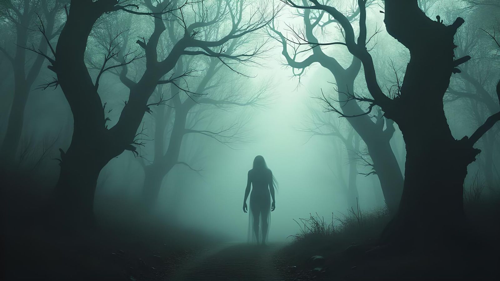 Eerie Humanoid Figure in a Foggy Forest