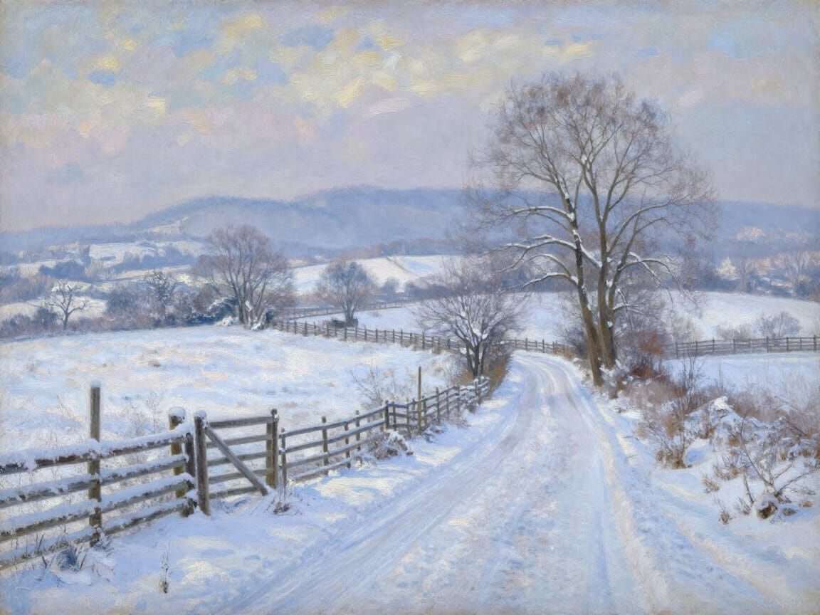 Peaceful Winter Countryside Landscape in Impressionist Style