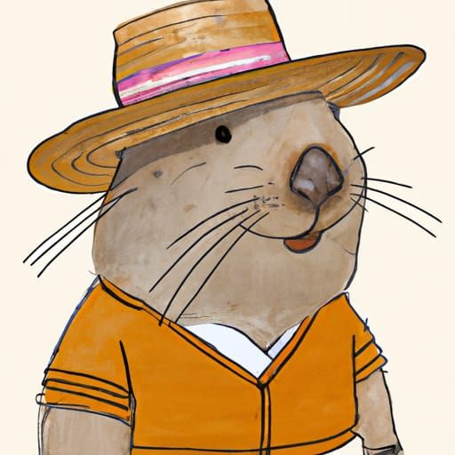 Wombat wearing straw hat