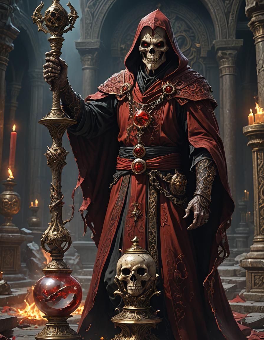 Evil Undead Wizard in Ornate Red Robes