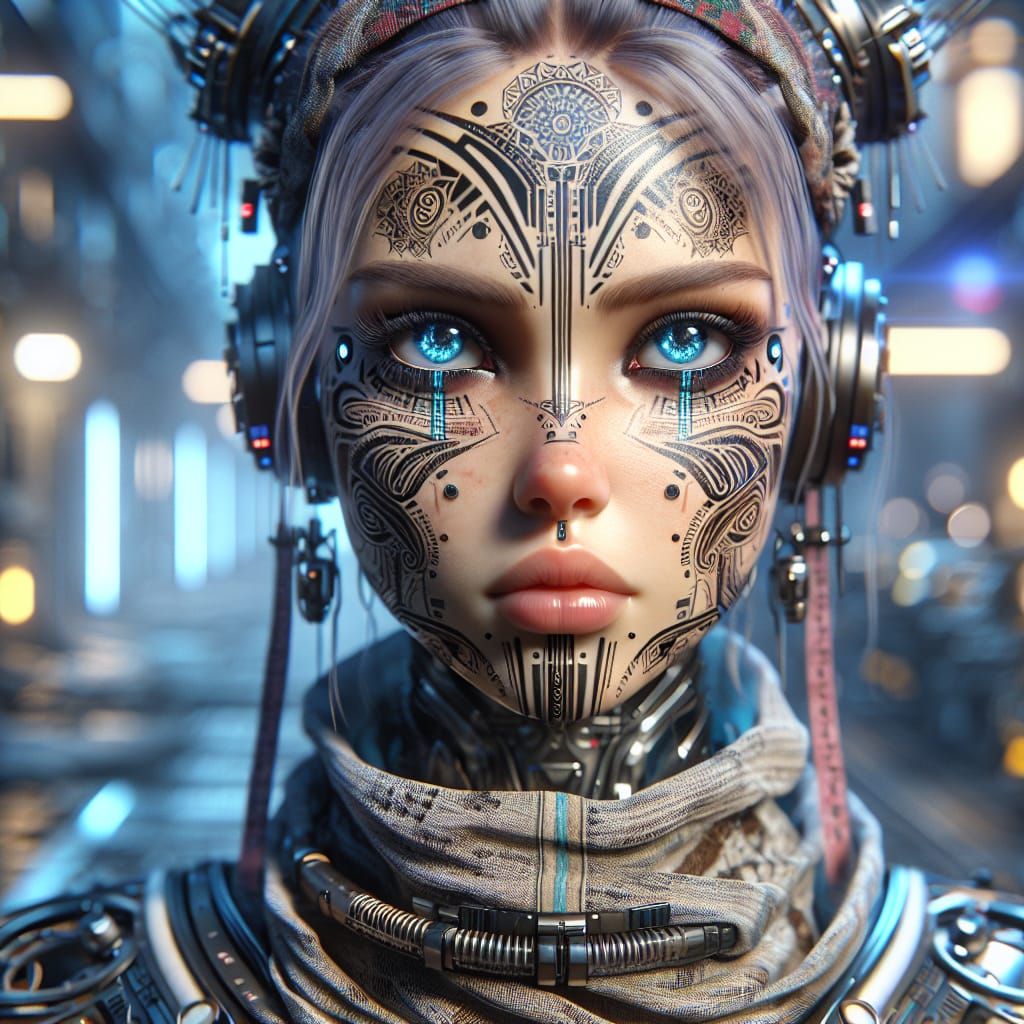 Cyberpunk Tribe Girl with Blue Eyes