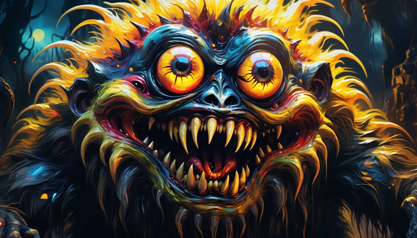 Surreal Abominable Creature in Vibrant Oil Painting Style