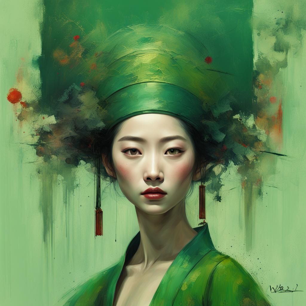 Abstract Chinese Woman: Wabi-Sabi Oil Painting