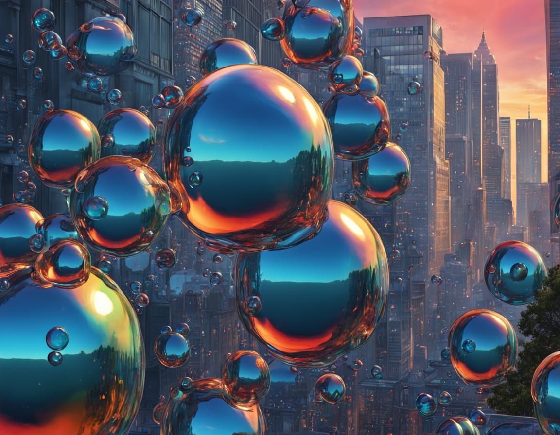 Iridescent Woman Dissolving in Cityscape, Surrealism