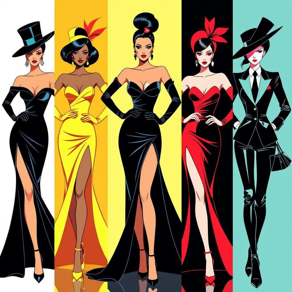 Elegant Woman in Five Art Styles