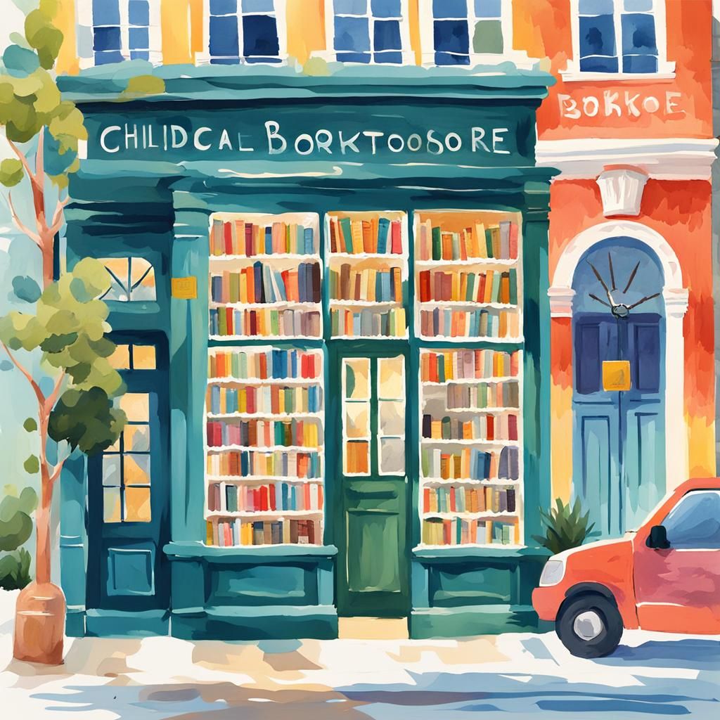 Colorful Bookstore Front in Gouache Style