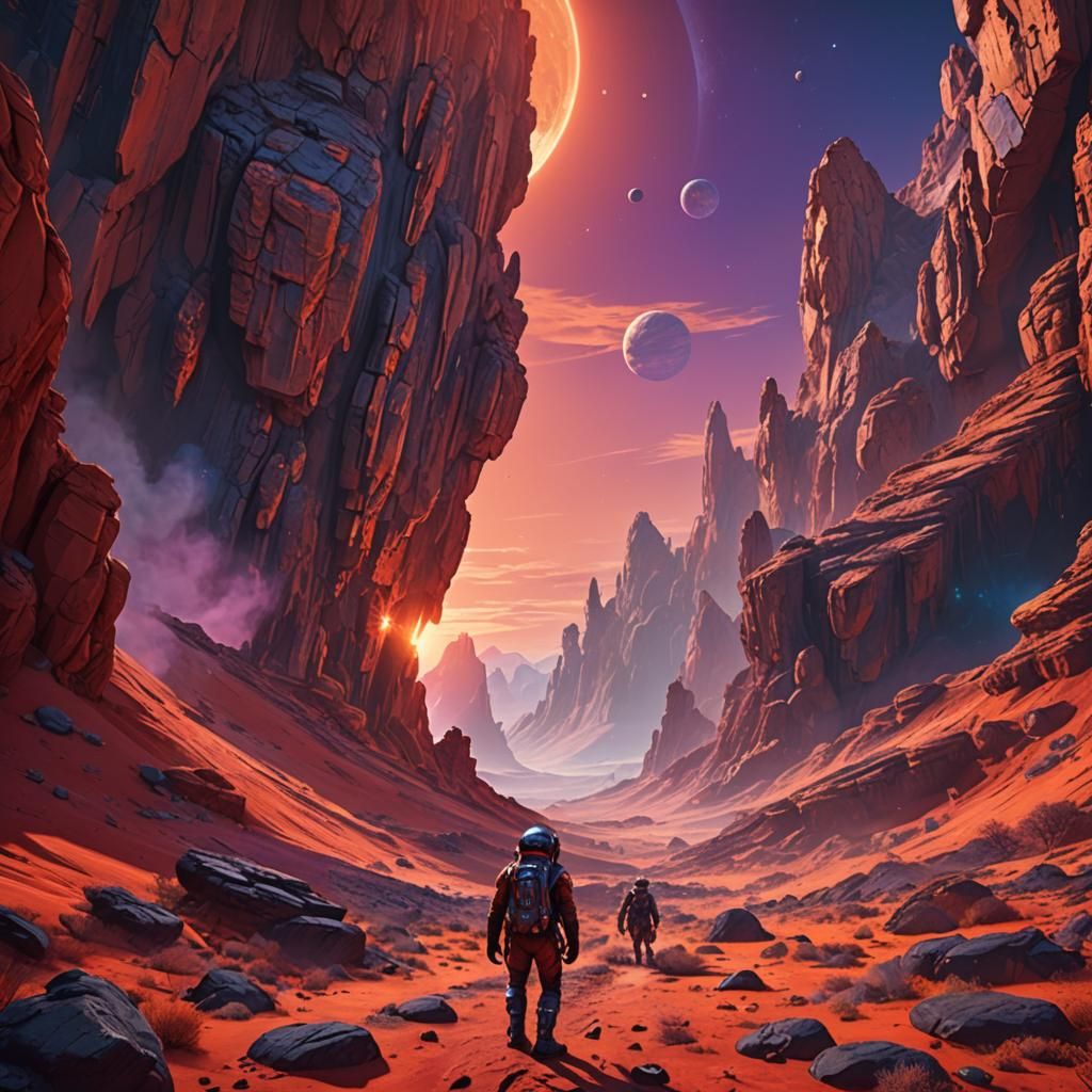 Space Explorer on Alien Planet in Matte Painting Style