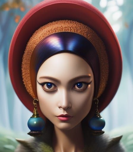 A Mysterious Girl Amidst Mushrooms in a Dark, Hyperdetailed....