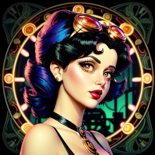 Betty Boop-Inspired Art Nouveau Beauty in Vibrant, Hyper-Rea...