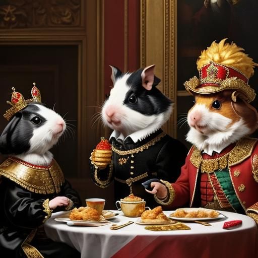 Guinea Pigs Feast on Fried Chicken, Rembrandt Style