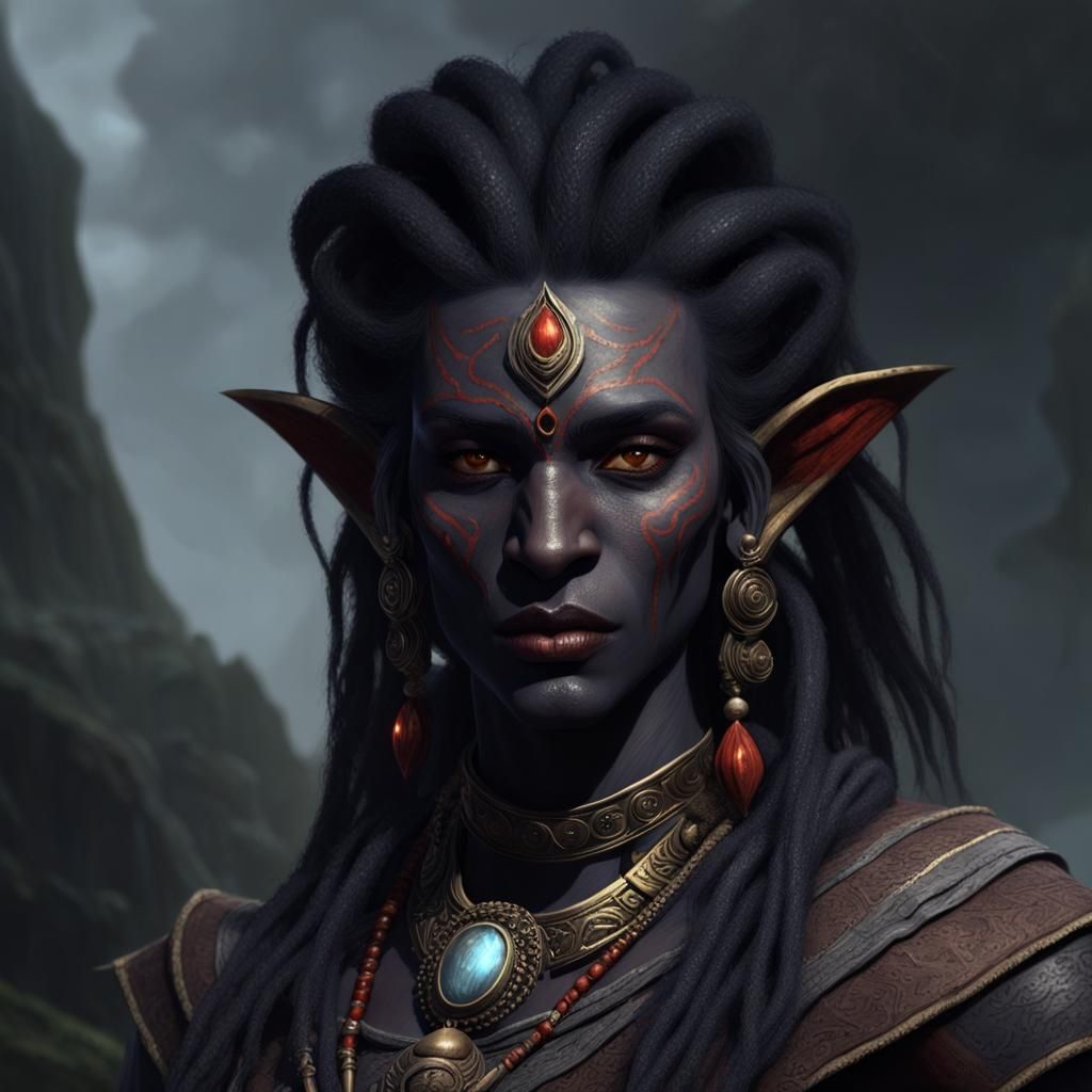 Dark Elf Herbalist Portrait in Fantasy Style