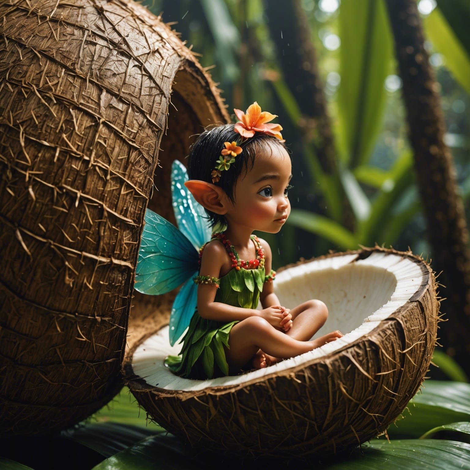Tropical Fairy in Coconut: Macro Digital Painting