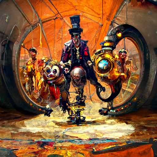 A three ring circus with creepy and sinister looking clowns, a hideous freak show, acrobats that defy gravity, and a rin...