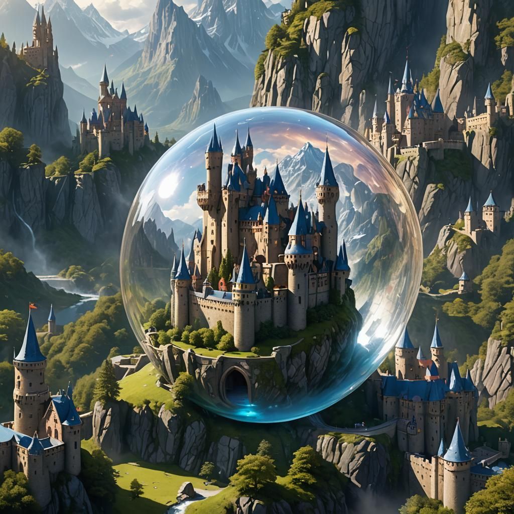 Magical Castle Encased in Glass Sphere