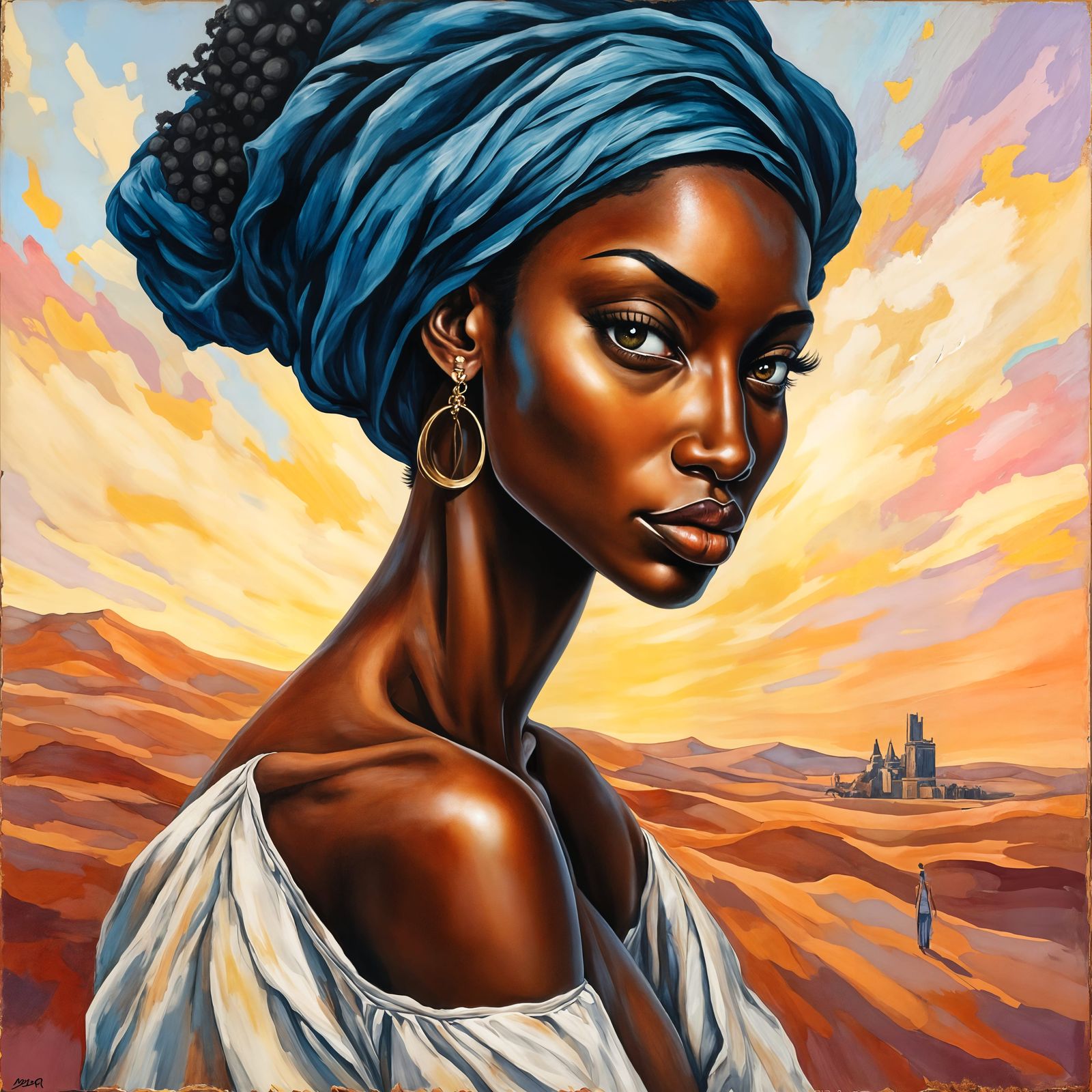 Expressive Portrait of a North African Woman in Neo-Impressi...