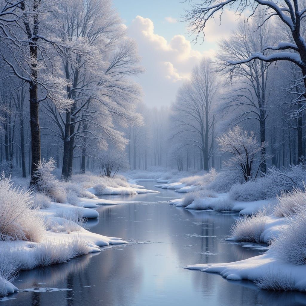 Dreamy Winter Scene with Gleaming Frost