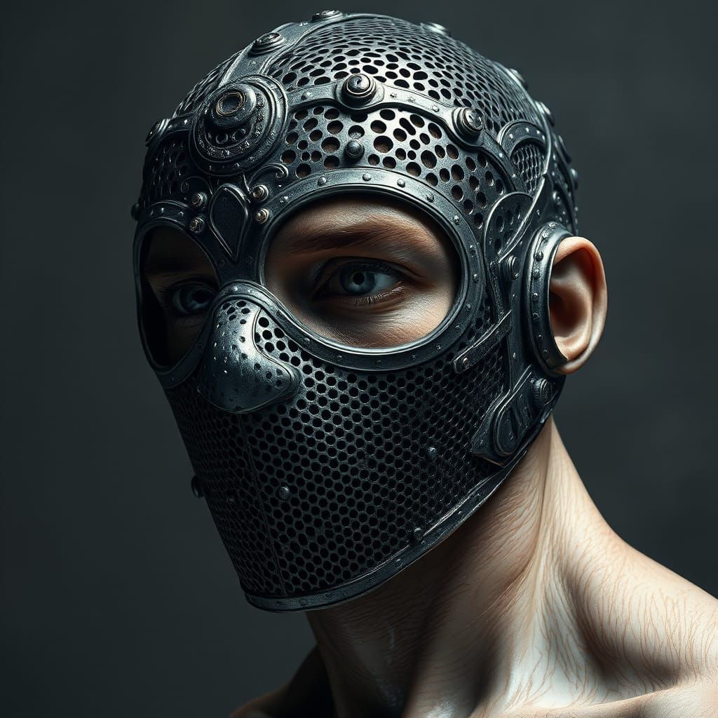 Elegant Steel Mask in Hyper-Realistic Portrait