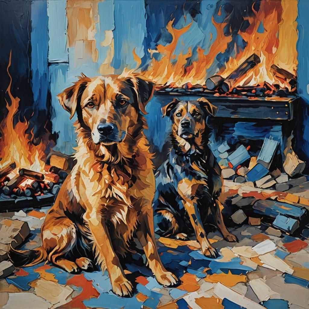 Abstract Expressionism: Dog in Front of a Fire