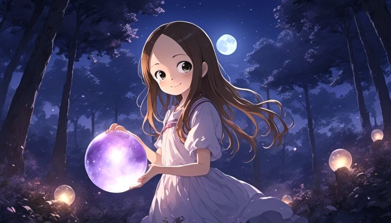 Cute Girl with Crystal Ball in Ghibli Forest
