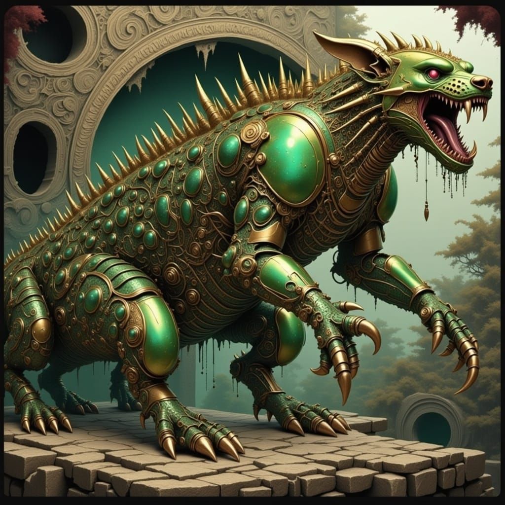 Demonic Biomechanical Sphinx-Badger in Junji Ito Style