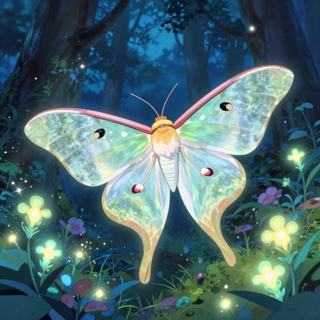 Ethereal Luna Moth in Mystical Forest