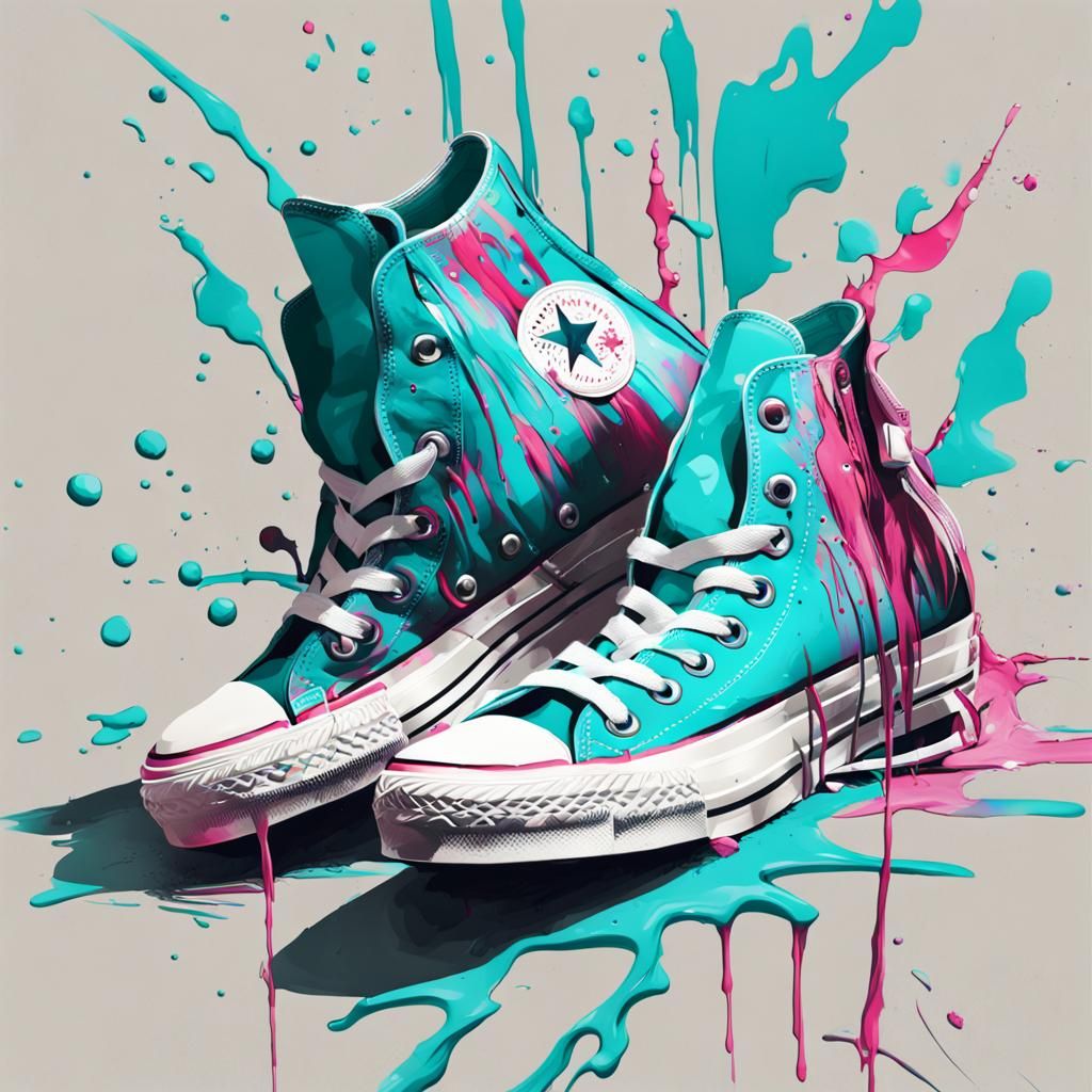 Glitching Turquoise Converse in Graffiti Art Style