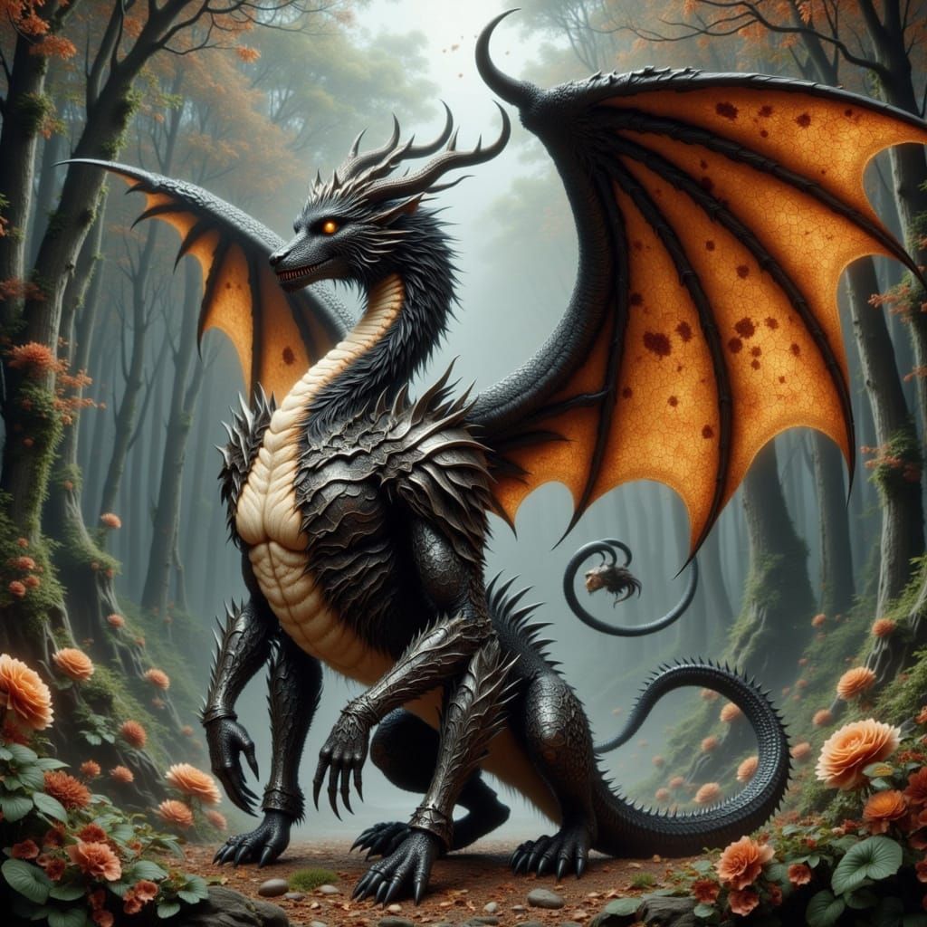 Armored Manticore in Mystical Forest, Fantasy Art