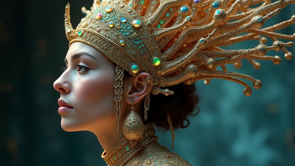 Lemurian Queen Portrait in Symbolist Art Style