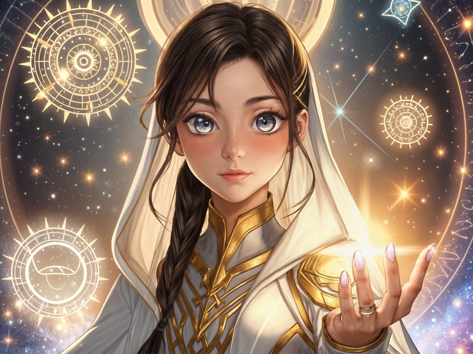 Anime Girl with Cosmic Eyes and Galactic Robe